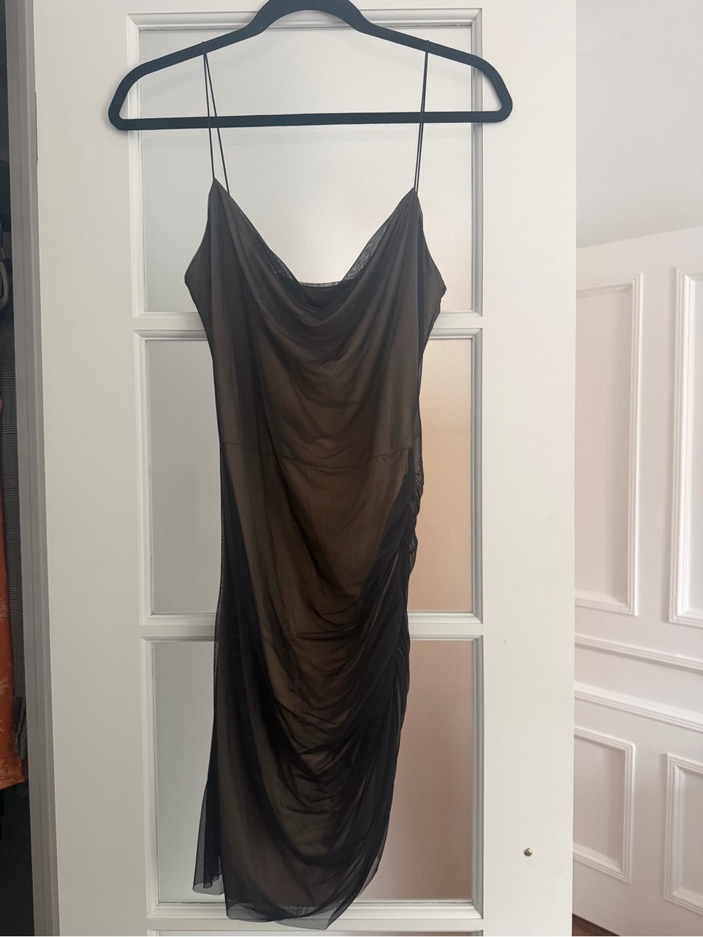Gauge81 Sheer Cowl Slip Dress in Dark Brown